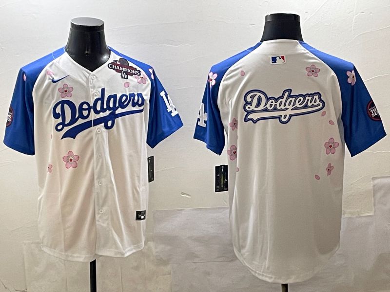 Men Los Angeles Dodgers Blank White Blue Sakura Edition 2025 Nike MLB Jersey style 14
